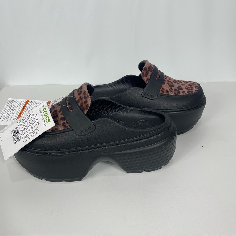 CROCS Stomp Leopard Loafer Platform Black Size 6 NEW - Picture 6 of 12